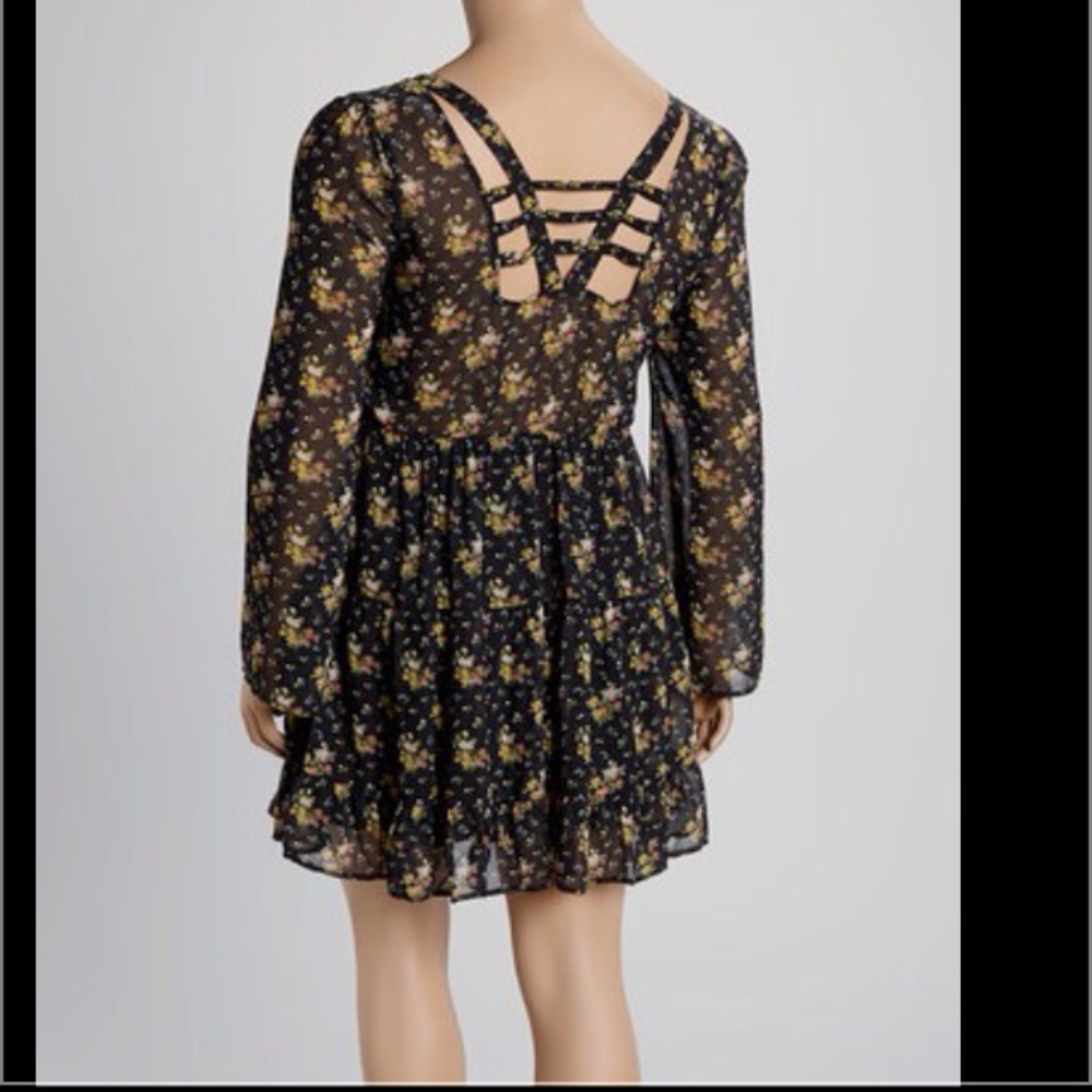 Black bell sleeve floral cross back dress or top